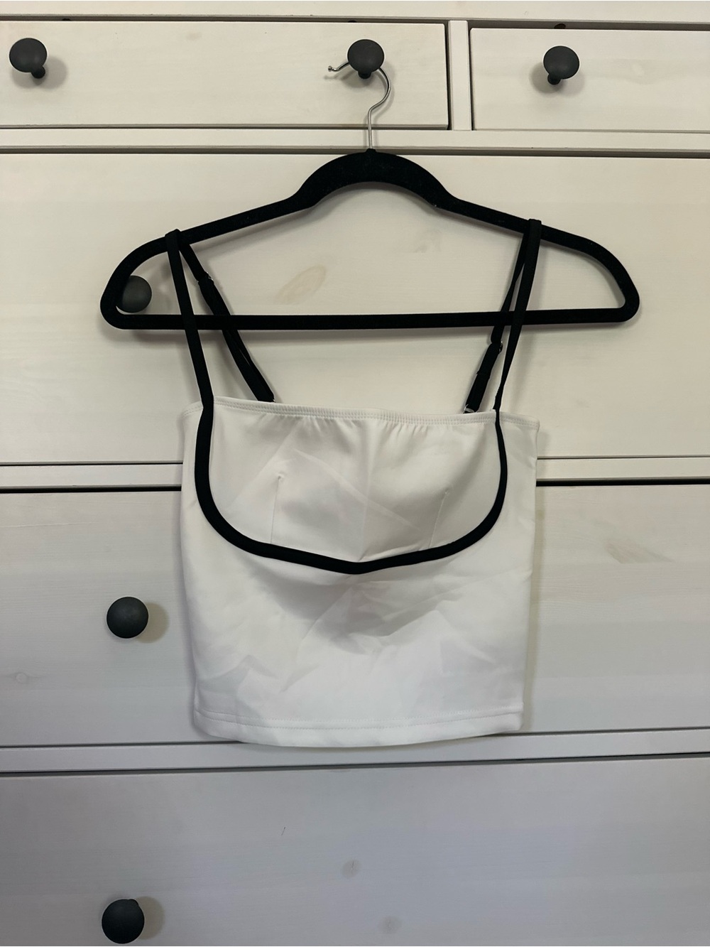 White Tank Cami with Black Trim - Women's Top